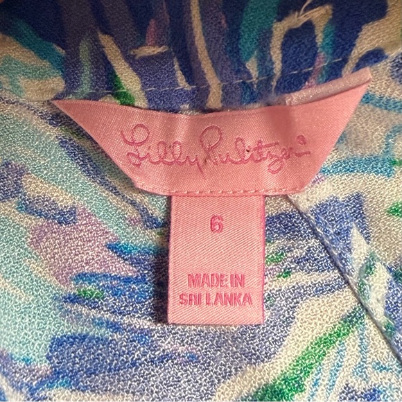 Lilly Pulitzer Jane Blue & Green Retro Size 6 Mod Dress White Trim Gold Zipper - Picture 8 of 9